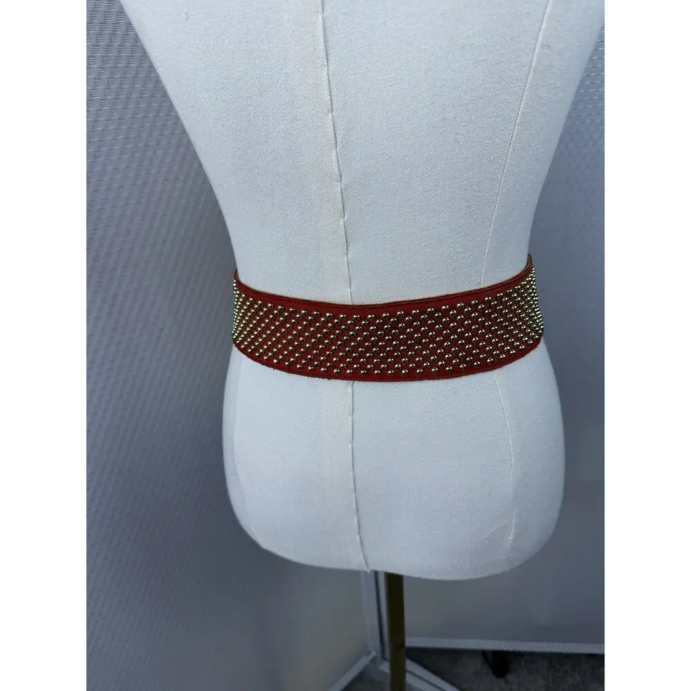 SAND CASTLE Vtg Studded Orange 1980s Leather Belt Women's small (23”-30”)